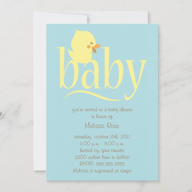 Bébé Blue Duckling Baby Shower Invitations (Devant)