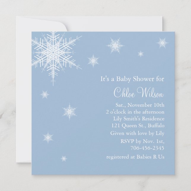Bébé Blue Snowflakes Invitation à la douche (Devant)