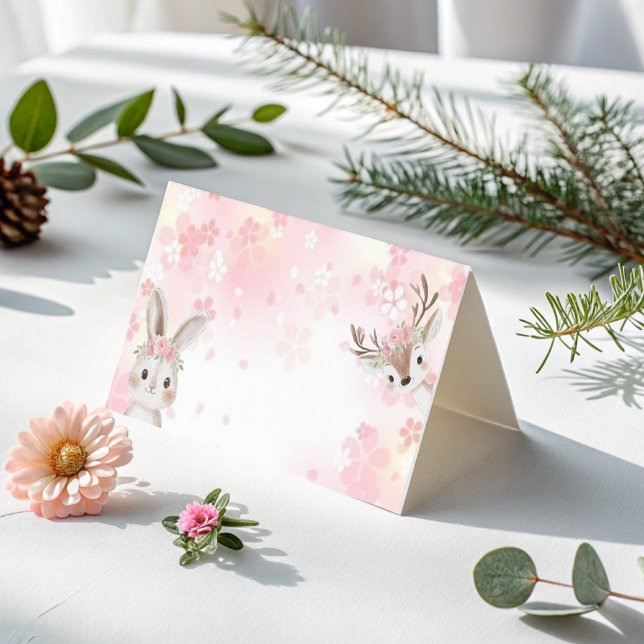 Bébé Blush Woodland fille plié Carte de remercieme (Créateur téléchargé)