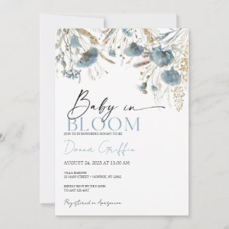 Bébé Boho Bleu En Fleur Invitation