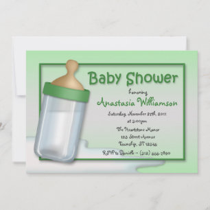 Bébé Bouteille Vert Bébé Douche Invitations