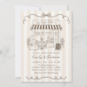 Bebe Cafe Parisian Theme Bow Coffee Baby Shower Invitation