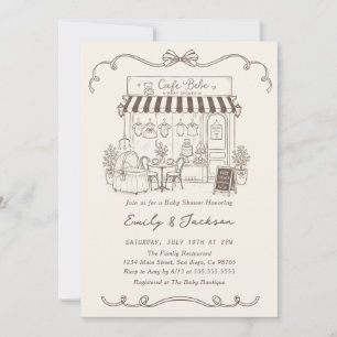 Bebe Cafe Parisian Theme Bow Coffee Baby Shower Invitation