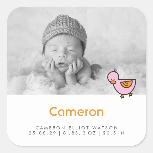 Bébé Canard Photo Girl Sticker Faire-part de naiss (Devant)