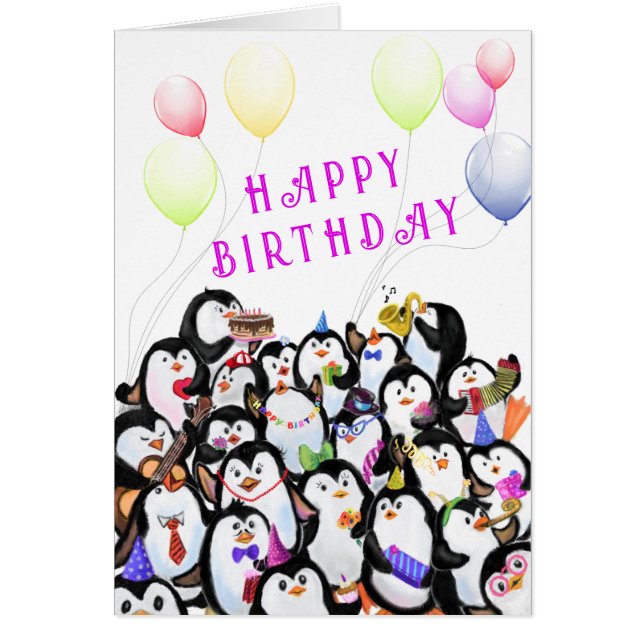 Bébé Carte Anniversaire Bonne fête des pingouins V (Devant)