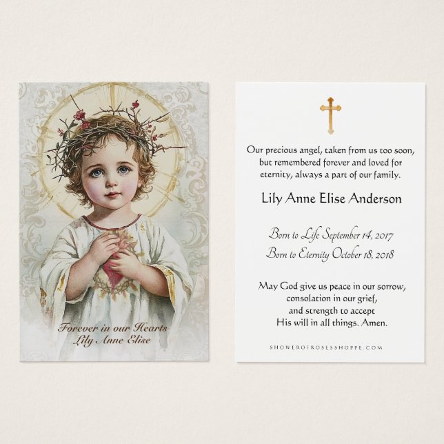 Bébé catholique funéraire carte sainte - (Devant & derrière)
