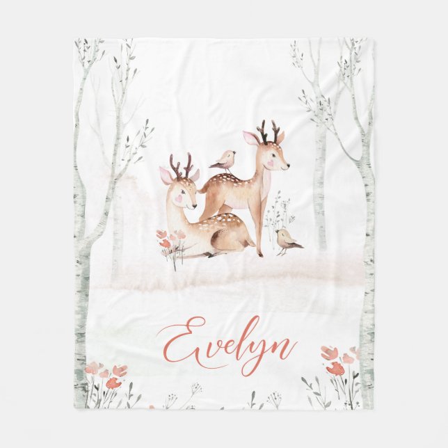Bébé cerf couverture en bois | 50x60 polaire (Devant)