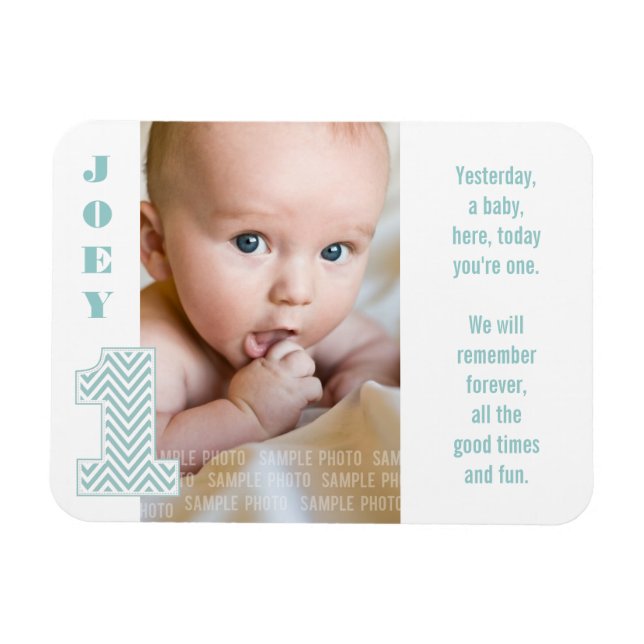 Bébé Chevron 1er Birthday Photo Memory Magnet (Horizontal)
