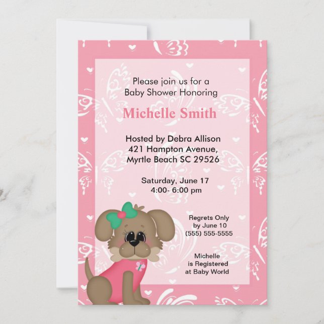 Bébé Chien mignon Douche Invitations (Devant)
