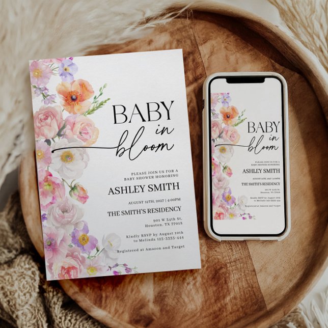 Bébé coloré en fleur Invitation | Fleurs d'été (baby in bloom baby shower invitation floral fiesta)