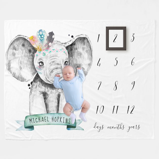 Bébé - Couverture de jalon | Petit éléphant (Créateur téléchargé)