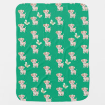 Couverture pour bébé, vert avec chien et papillon