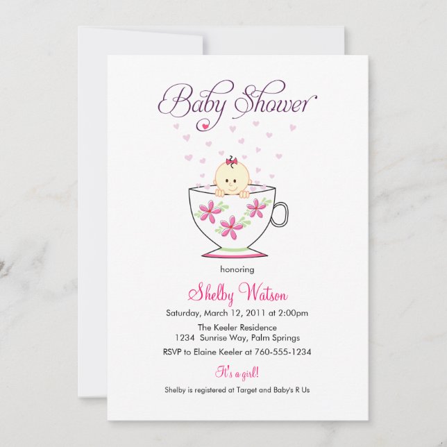 Bébé dans la tasse de thé Invitations de douches p (Devant)