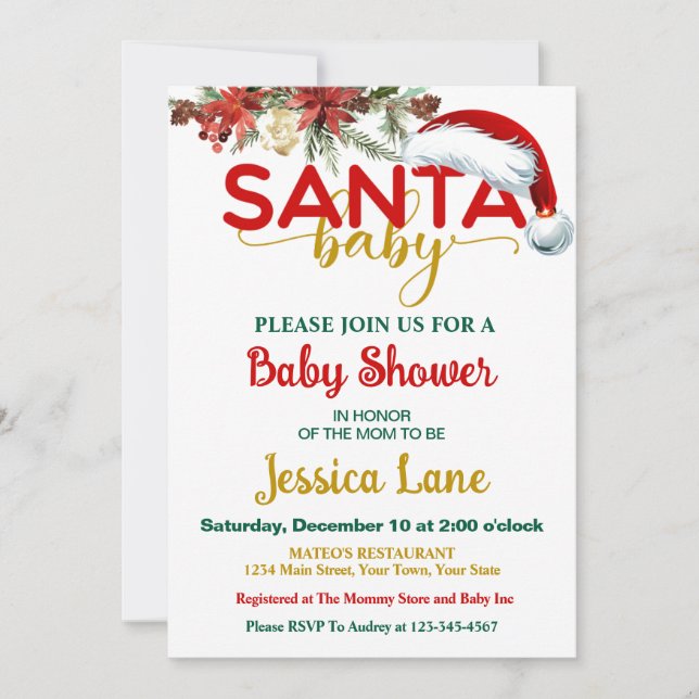 Bébé de Père Noël décembre Baby shower Invitation (Devant)