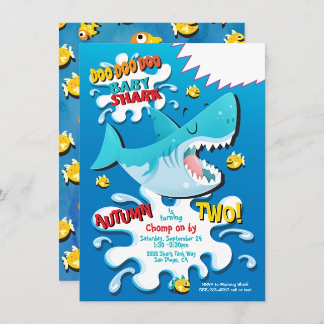 Bébé de requin Invitation de fête d'anniversaire (Devant / Derrière)