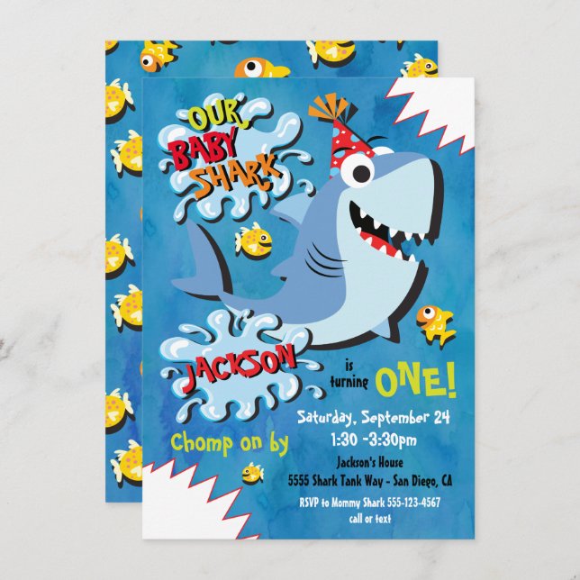 Bébé de requin Invitation de fête d'anniversaire (Devant / Derrière)
