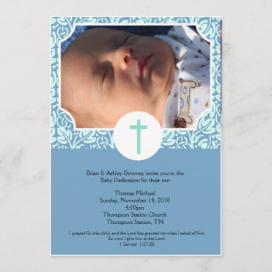 Bébé Dédication GARÇON Baptême Photo Invitation 5x