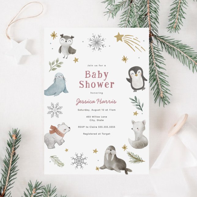 Bébé d'hiver Animaux bébé Fille Douche Invitation (Créateur téléchargé)