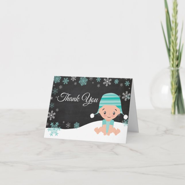 Bébé d'hiver Carte de remerciements Turquoise (Devant)