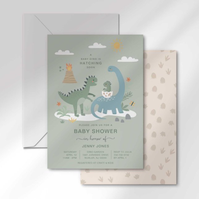Bébé Dino éclosion Bientôt Baby shower Invitation (Créateur téléchargé)