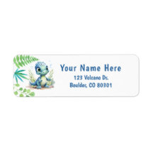 Bébé Dinosaure Vert et Bleu Adresse de retour Labe