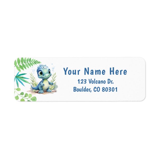 Bébé Dinosaure Vert et Bleu Adresse de retour Labe (Devant)