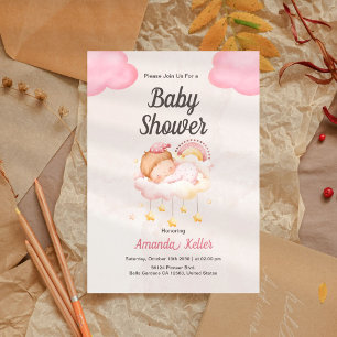 Bébé dormant fille Baby shower Invitation