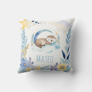 Bébé dormant Otter Boho Nom Nursery Coussin