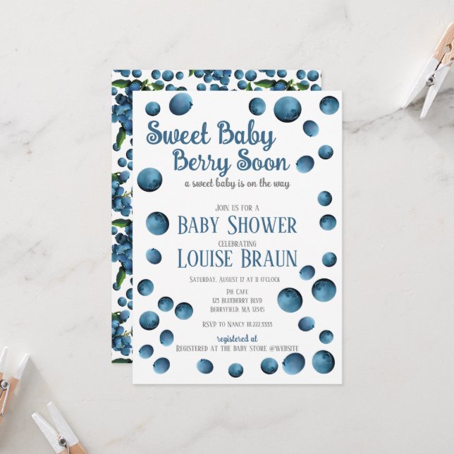 Bébé doux Berry Bientôt Baby shower Invitation (Devant/Arrière en situation)