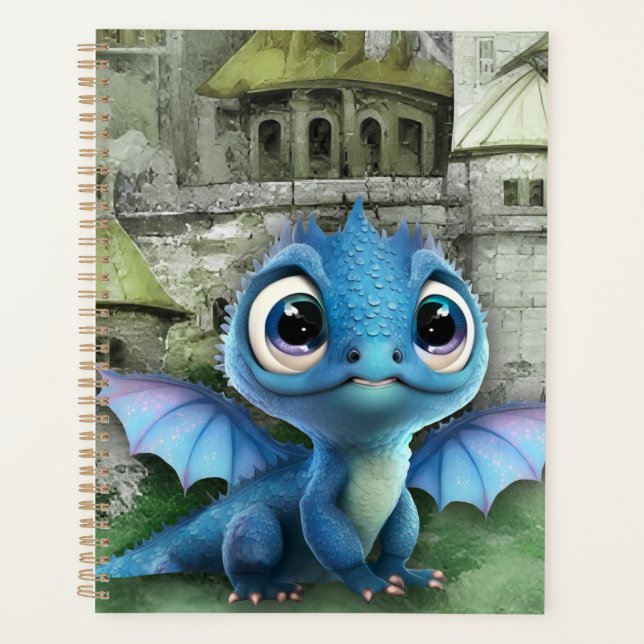 Bébé Dragon Bleu Et Imaginaire Château Médiéval (Devant)