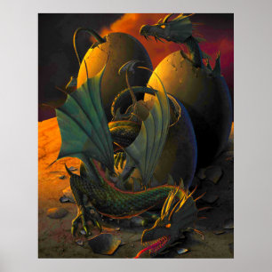 Bébé Dragons éclosion de leurs oeufs Poster