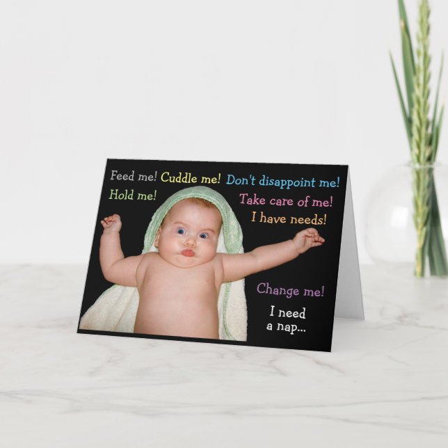 Bébé drôle avec carte de besoins (Devant)