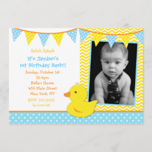 Bébé Ducky Duck Photo Invitations à la fête d'anni