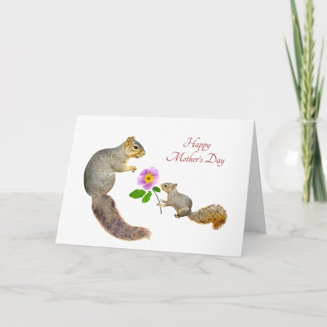 Bébé écureuil avec carte de fête de la mère Rose (Devant)
