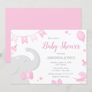 Bébé Eléphant Baby shower Fille Invitations