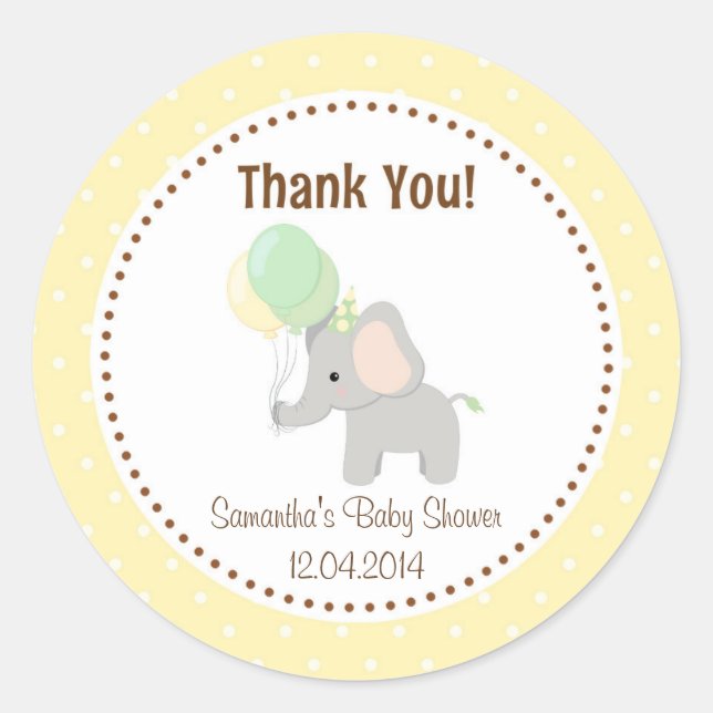 Bébé Eléphant Baby shower Sticker Jaune (Devant)