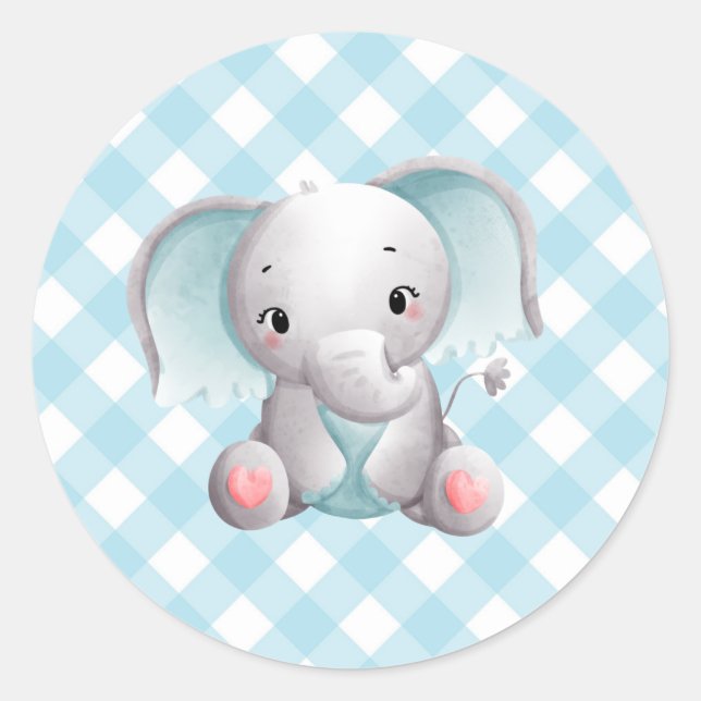 Bébé Eléphant Bébé Sticker Garçon bleu Plaid En vi (Devant)
