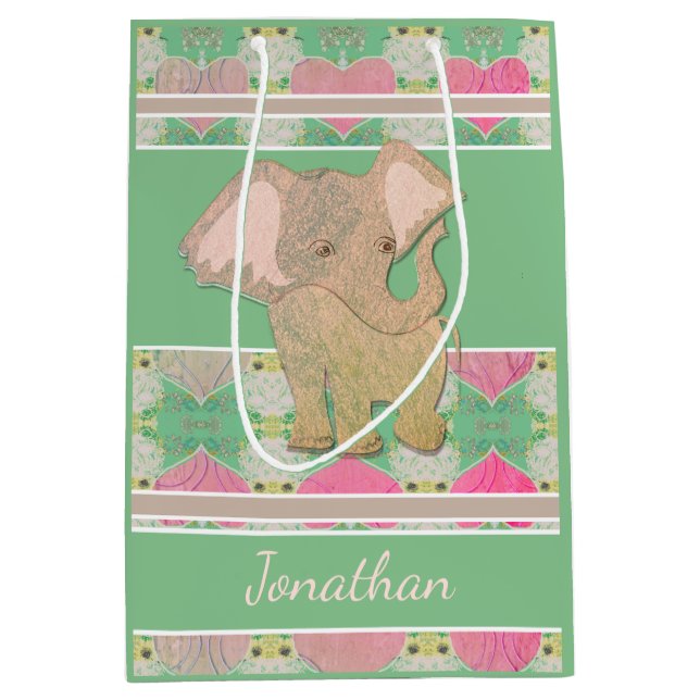 Bébé Elephant Green Cadeau Sac (Devant)