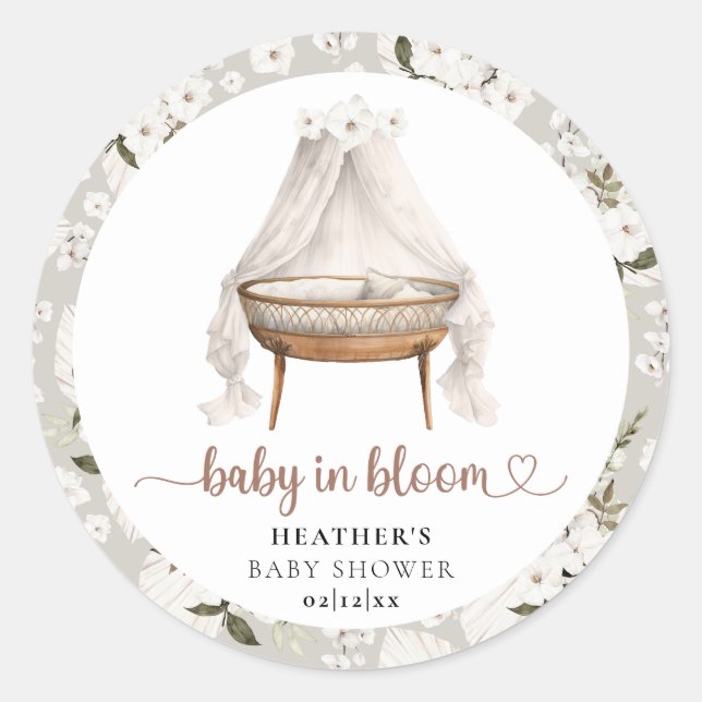 Bébé en Bloom Boho Sticker Baby shower Floral (Devant)