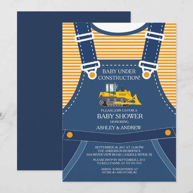 BÉBÉ EN CONSTRUCTION Baby shower Invitation (Devant / Derrière)