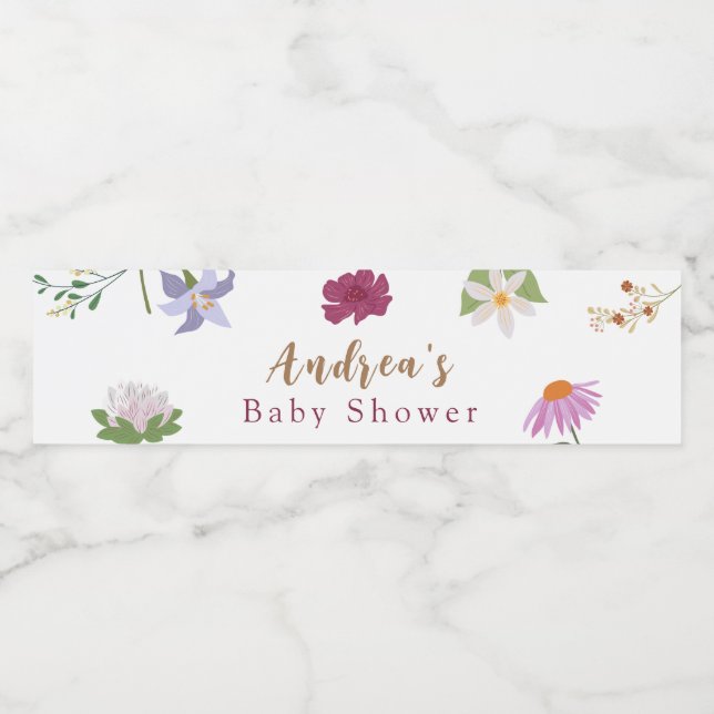 Bébé en Fleur Baby shower Étiquette bouteille d'ea (Étiquettes simples)