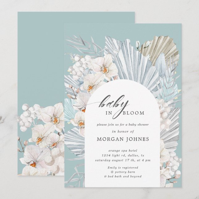 bébé en fleur baby shower fleuri bohème invitation (Devant / Derrière)