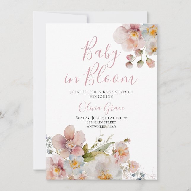 Bébé en fleur baby shower floral Invitation (Devant)