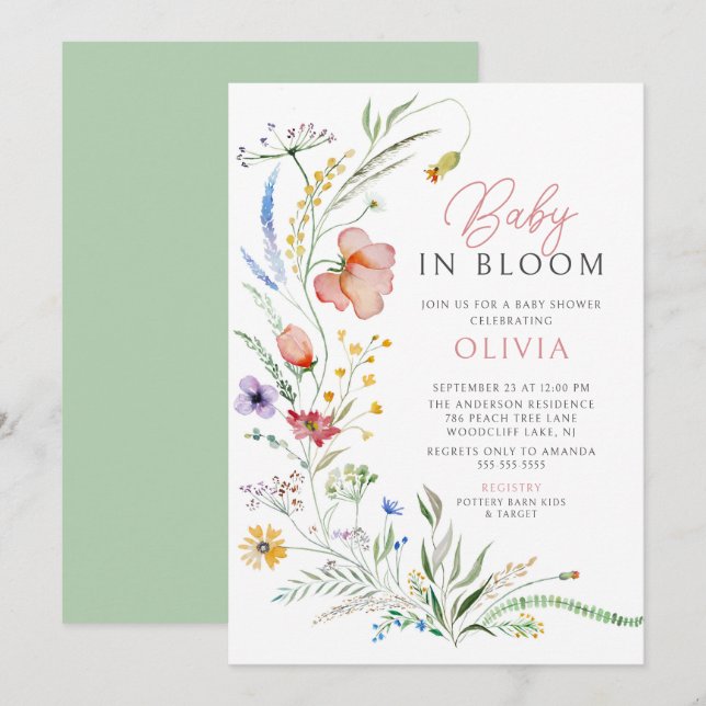 Bébé en fleur Baby shower Invitation (Devant / Derrière)