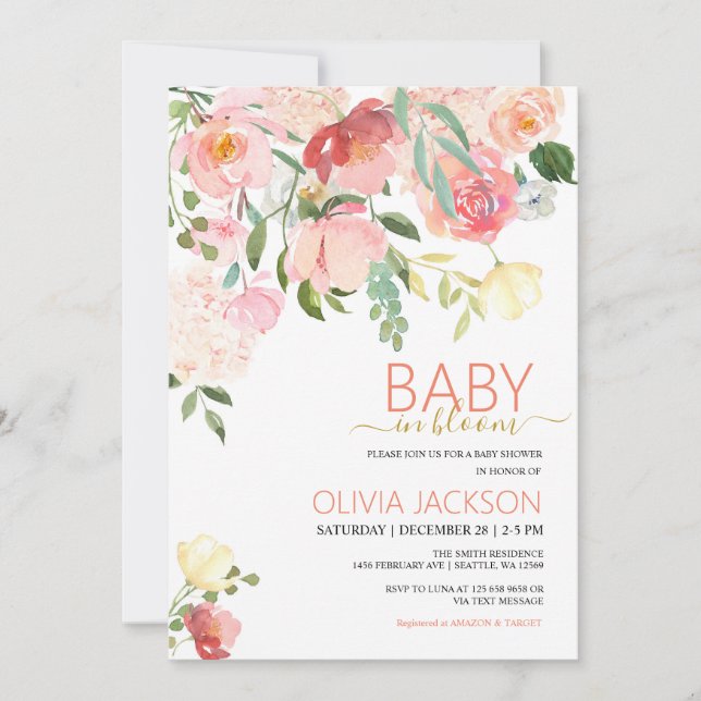 Bébé en fleur Baby shower invitation (Devant)