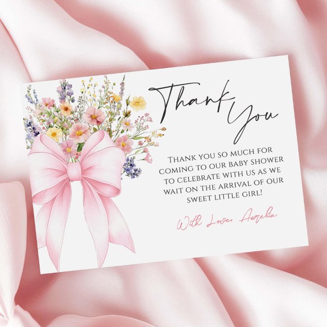 Bébé en Fleur Baby shower rose Bow Carte de remerc (Créateur téléchargé)