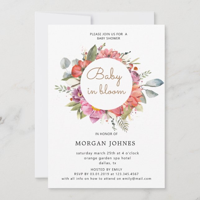 bébé en fleur de printemps Baby shower invitation (Devant)