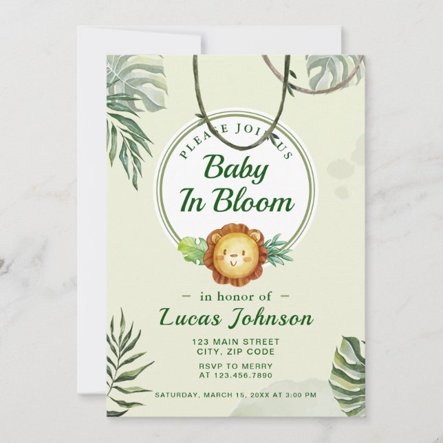 Bébé en Fleur Jungle Douche garçon Invitation (Devant)