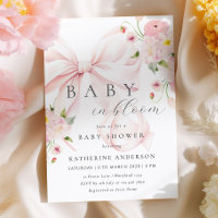 Bébé En Fleur Pink Bow Baby shower Invitation
