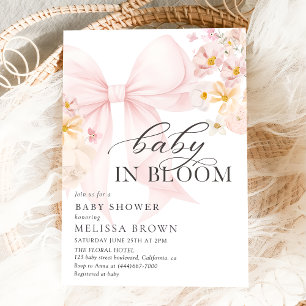 Bébé En Fleur Pink Bow Baby shower Invitation